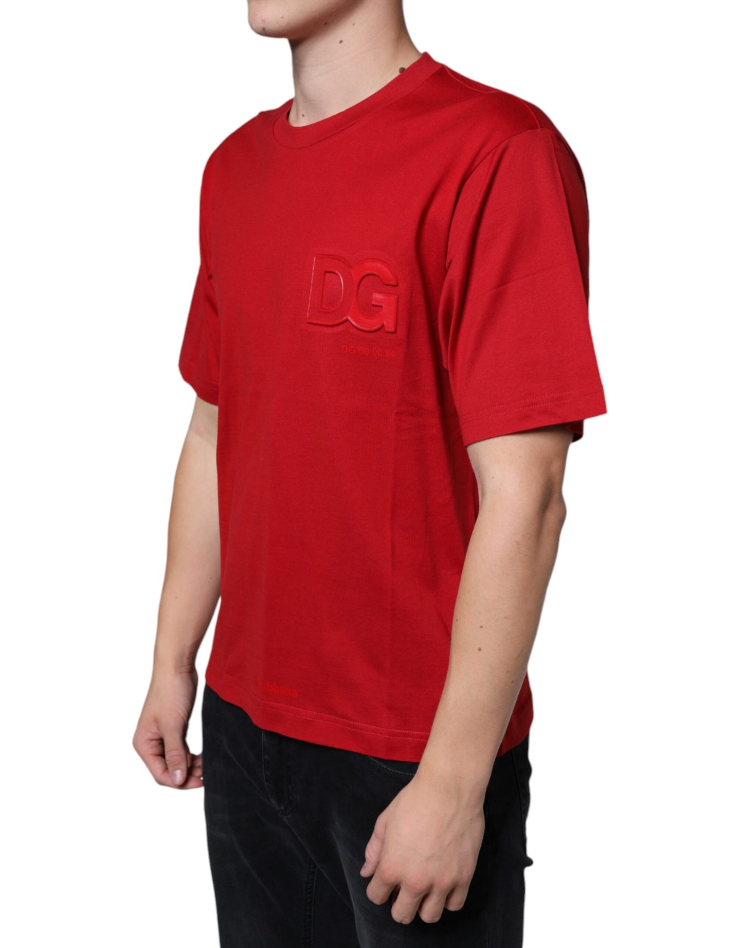 Rotes Rundhals-T-Shirt aus Baumwolle mit DG-Logo-Print