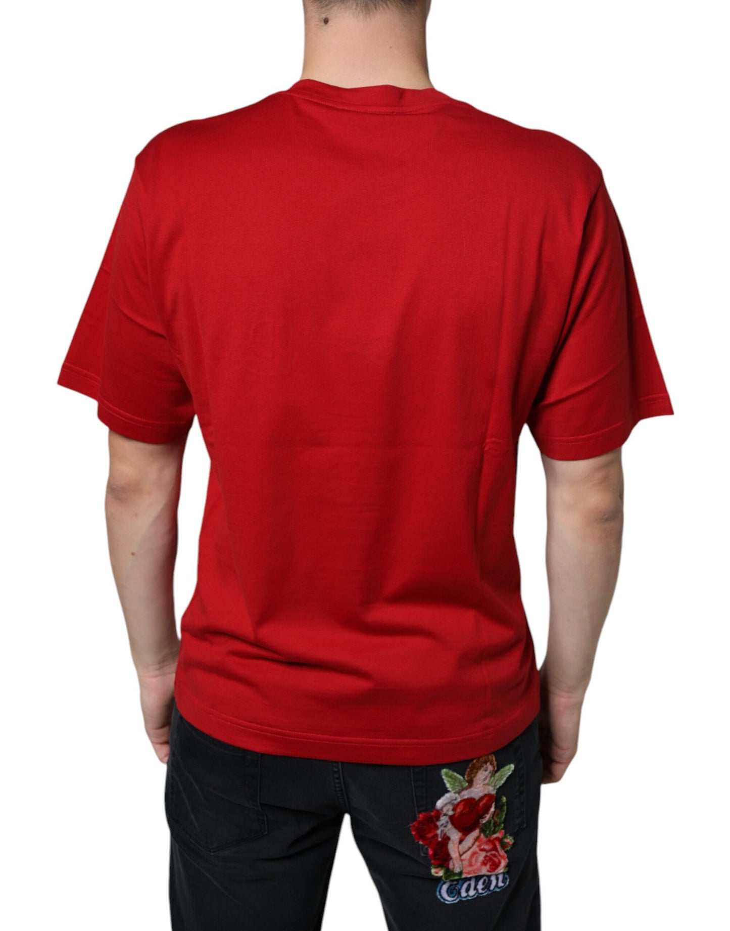 Rotes Rundhals-T-Shirt aus Baumwolle mit DG-Logo-Print