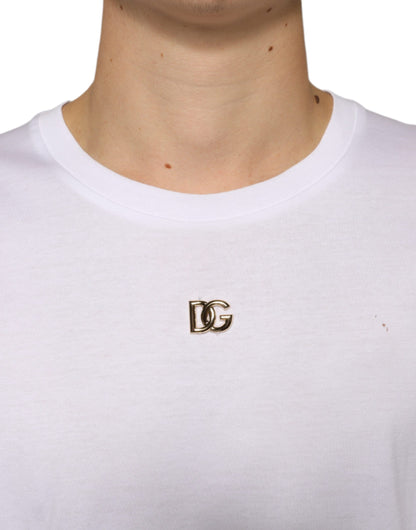 Weißes, kurzärmliges Baumwoll-T-Shirt mit Metal DG-Logo