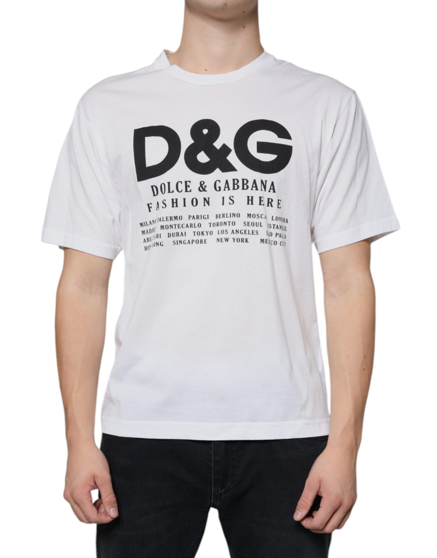 Weißes lässiges T-Shirt aus Baumwolle mit DG-Logo-Print