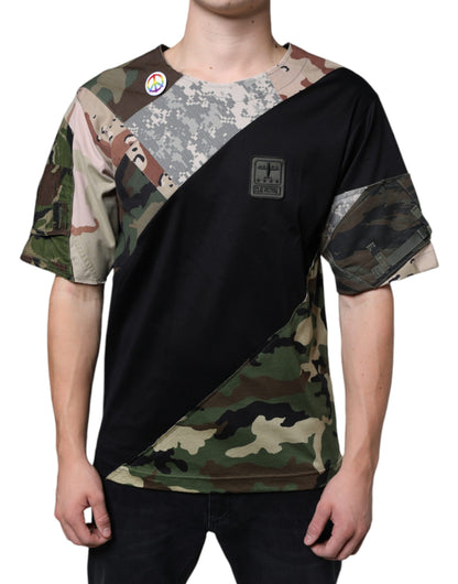 Mehrfarbiges T-Shirt mit Camouflage-Patchwork-Muster in DG Royal