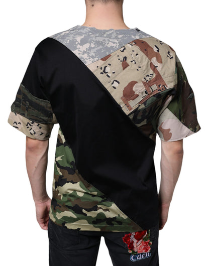 Mehrfarbiges T-Shirt mit Camouflage-Patchwork-Muster in DG Royal