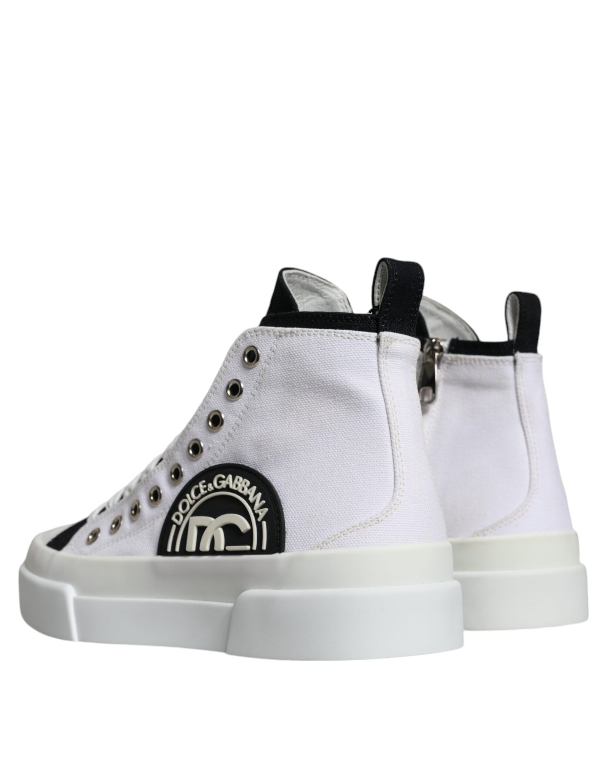 Weiß-schwarze High-Top-Sneaker aus Baumwolle mit Logo