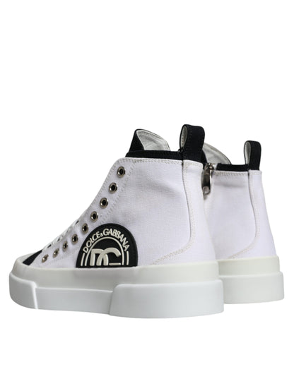 Weiß-schwarze High-Top-Sneaker aus Baumwolle mit Logo