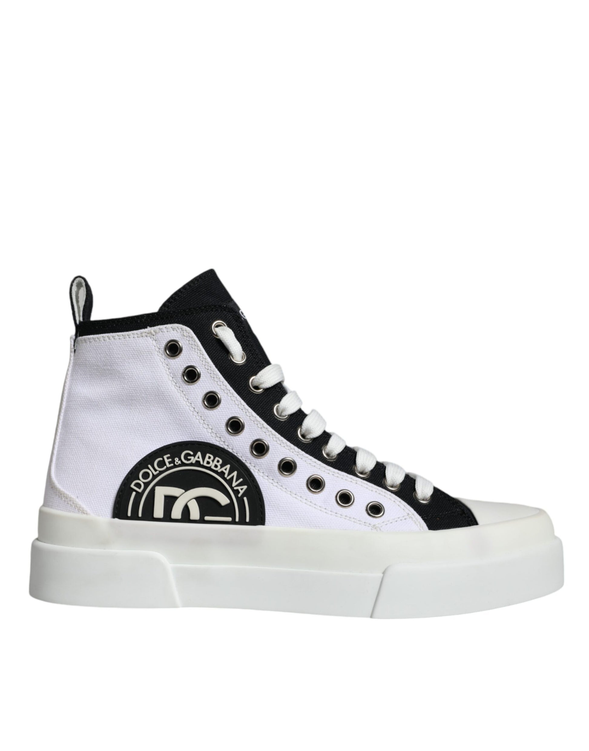 Weiß-schwarze High-Top-Sneaker aus Baumwolle mit Logo