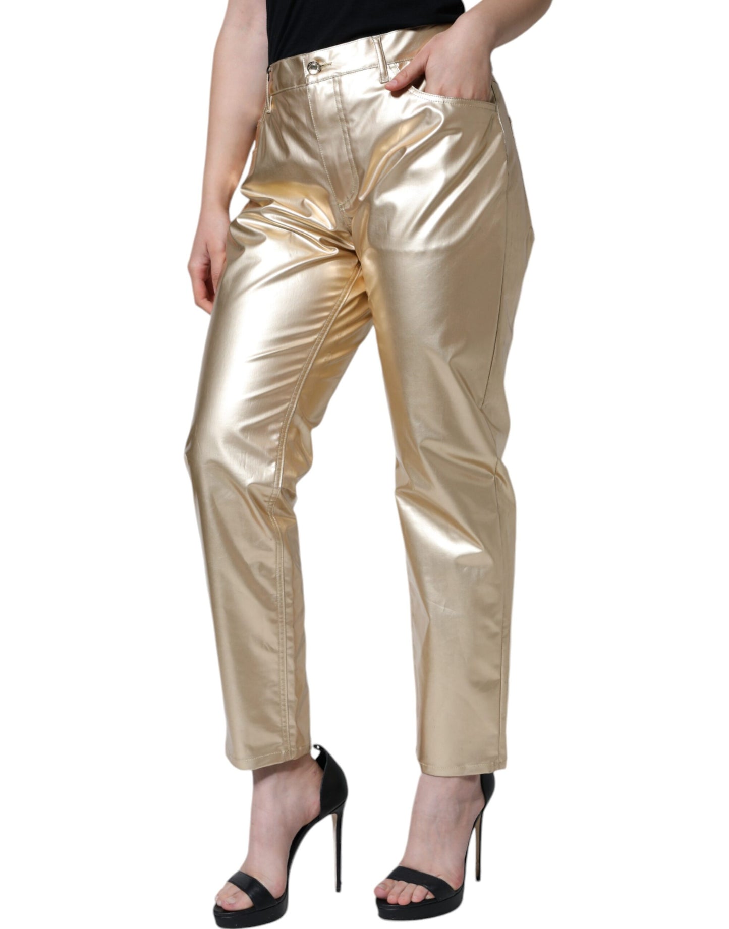 Karottenhose aus Polyester in Metallic-Gold