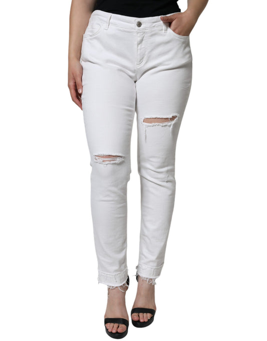 Weiße, zerfetzte Skinny-Jeans aus Baumwollstretch