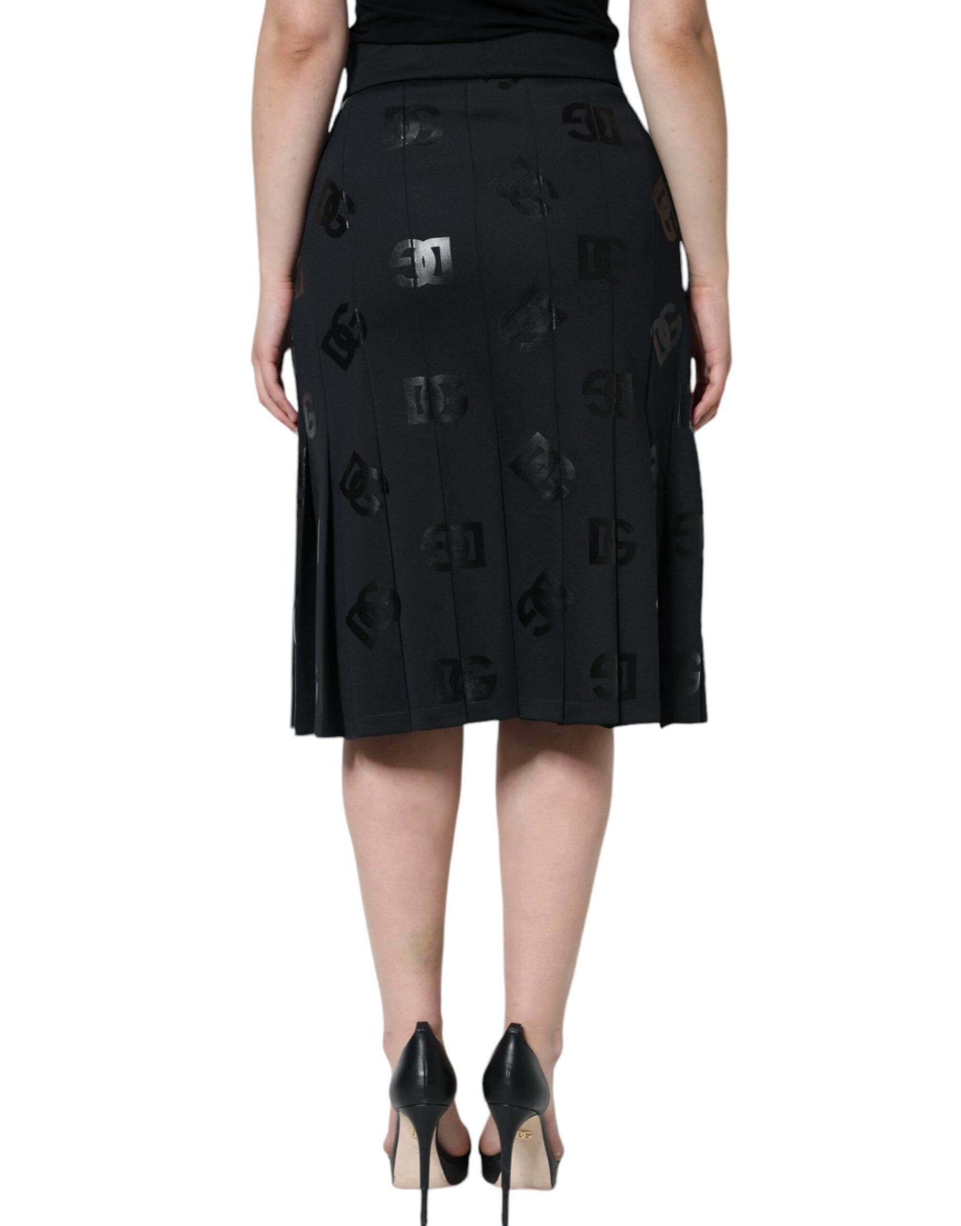 Black DG Monogram Pleated Midi Skirt