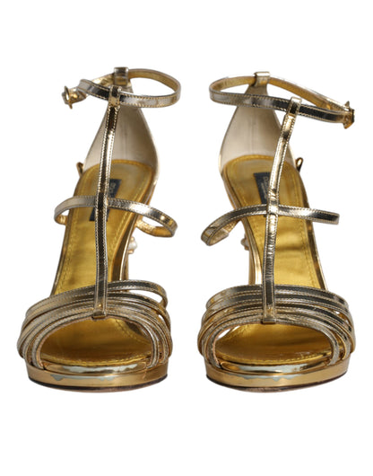 Gold Leder Barock Heels Sandalen Schuhe