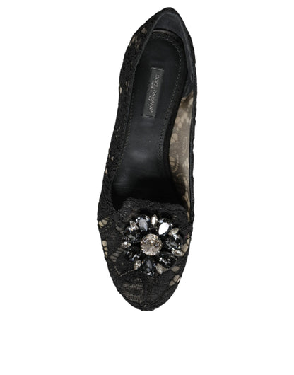 Black Lace Crystal Ballet Flats Loafer Shoes