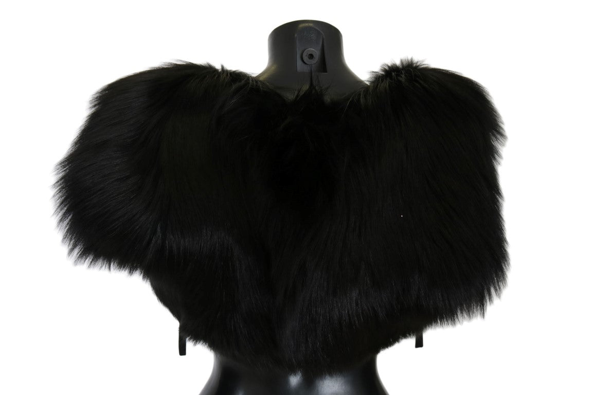 Elegant Black Silver Fox Fur Scarf