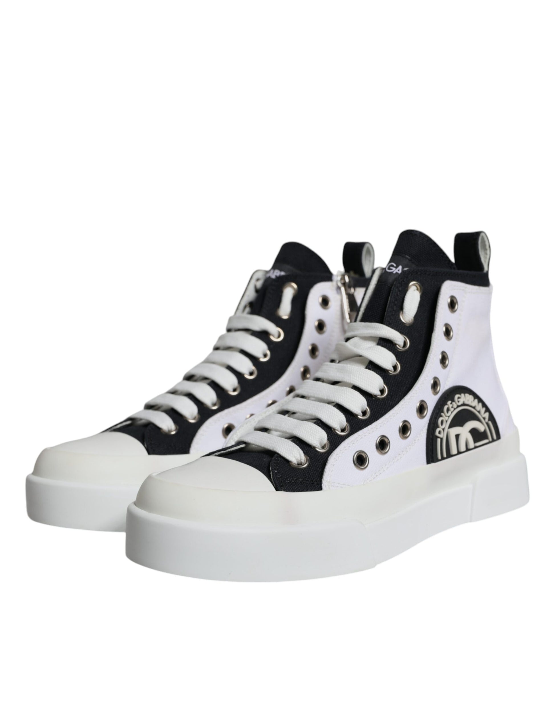 White Black Canvas Logo Mid Top Sneakers Shoes