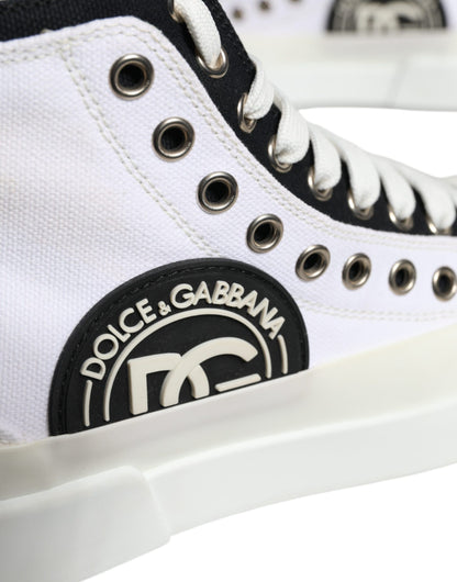 White Black Canvas Logo Mid Top Sneakers Shoes