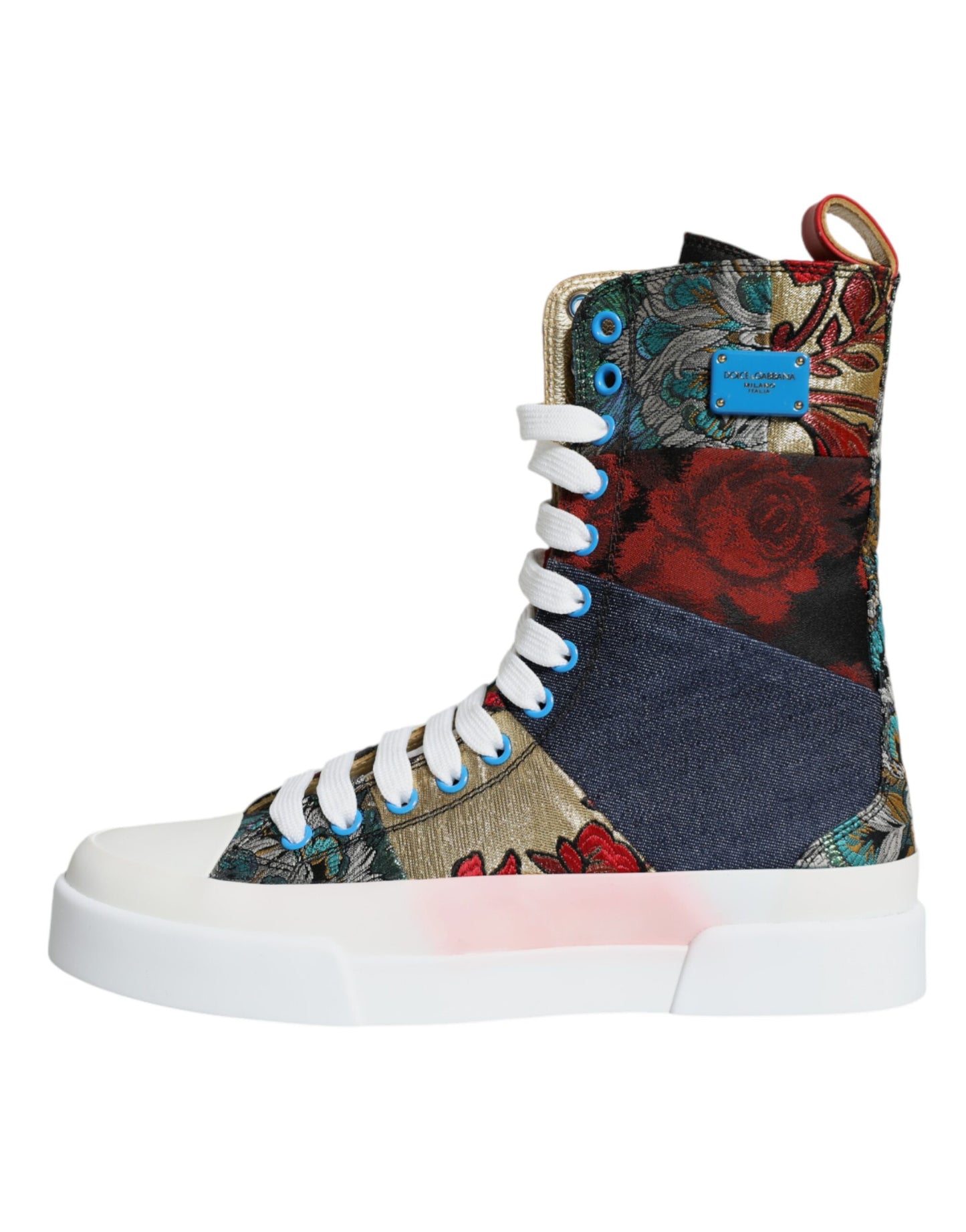 Mehrfarbige hohe Sneakers mit Patchwork-Logo