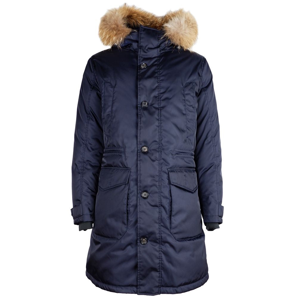 Blue Nylon Men Down Jacket