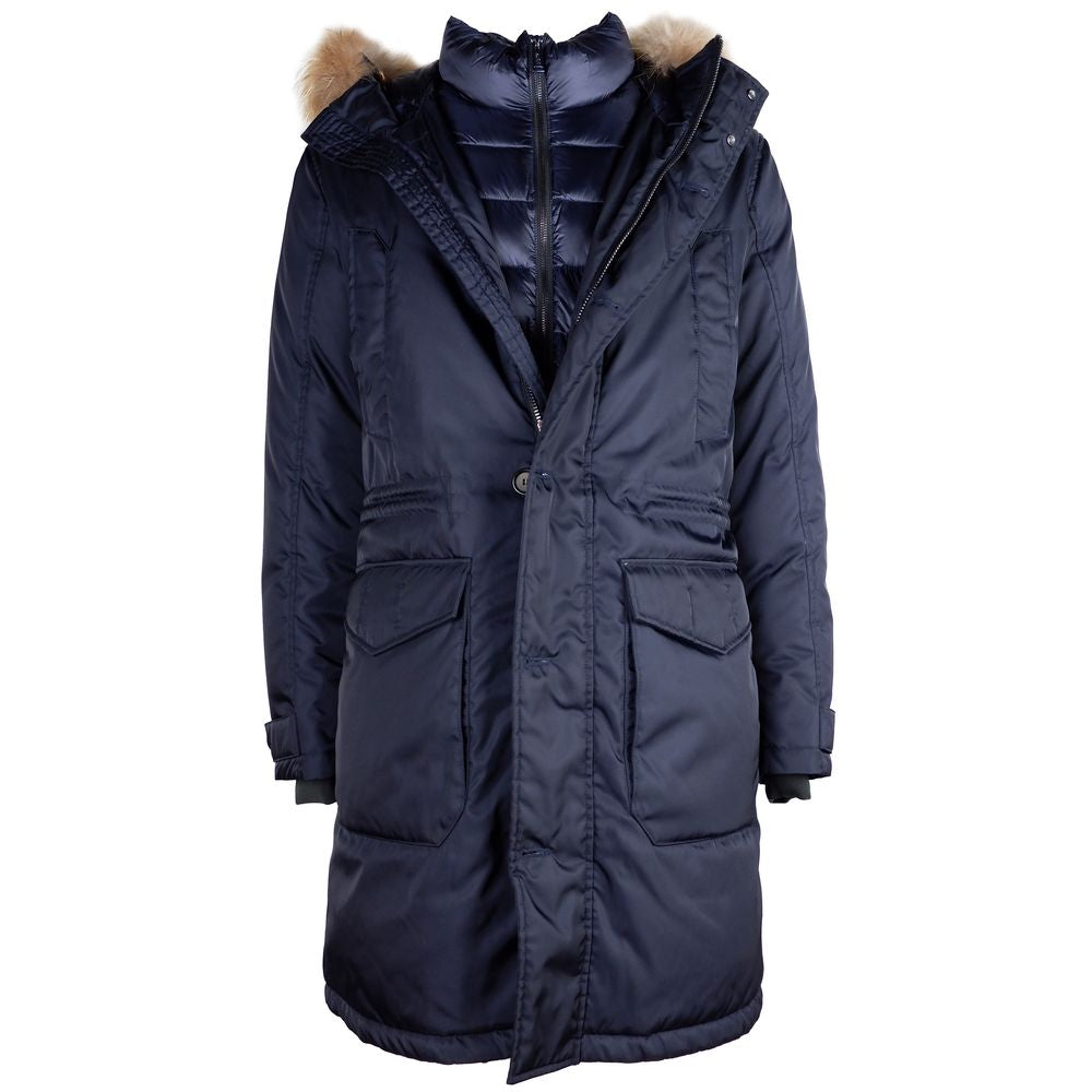 Blue Nylon Men Down Jacket