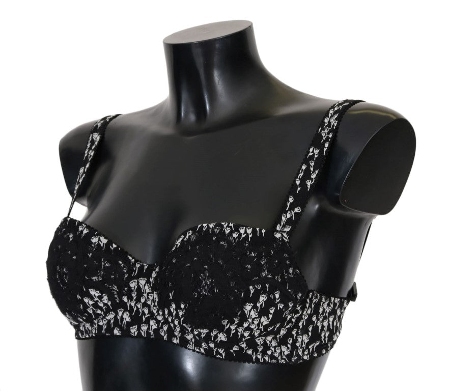 Elegant Black Floral Lace Silk Bra