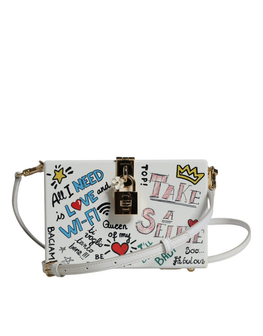 Weiße Clutch mit Graffiti-Print