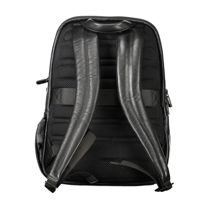 Black Leather Men Backpack