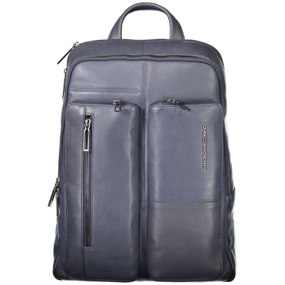 Blue Leather Men Backpack