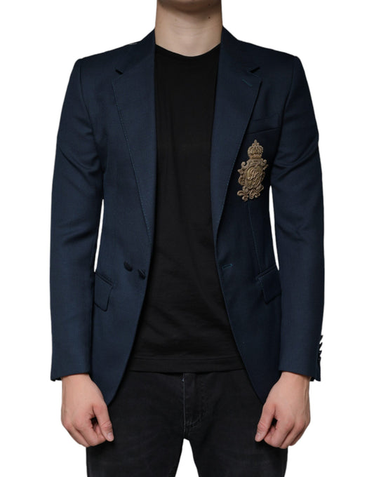 Blauer einreihiger Blazer aus Wolle mit Logo