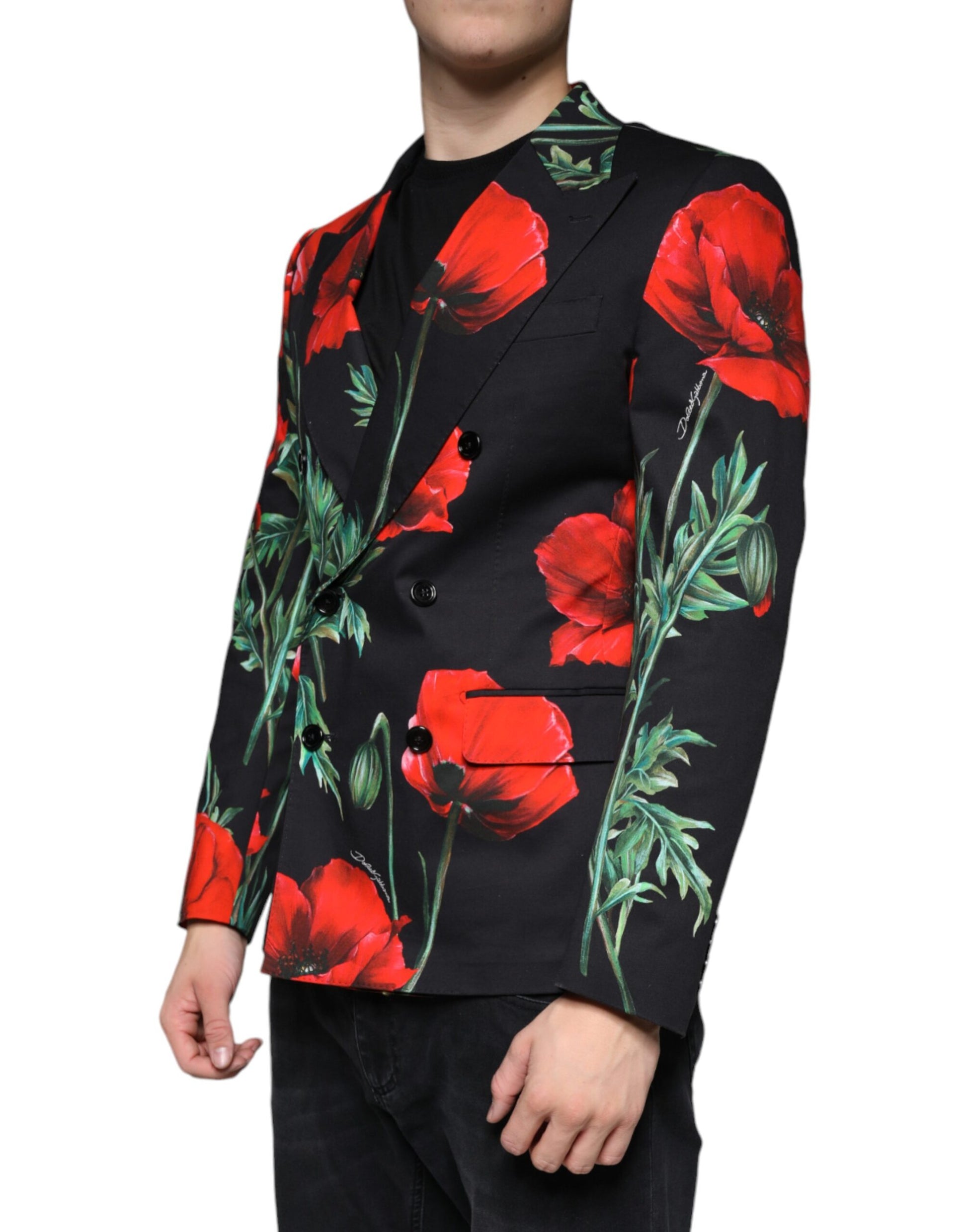 Black Floral Double Breasted Dress Blazer