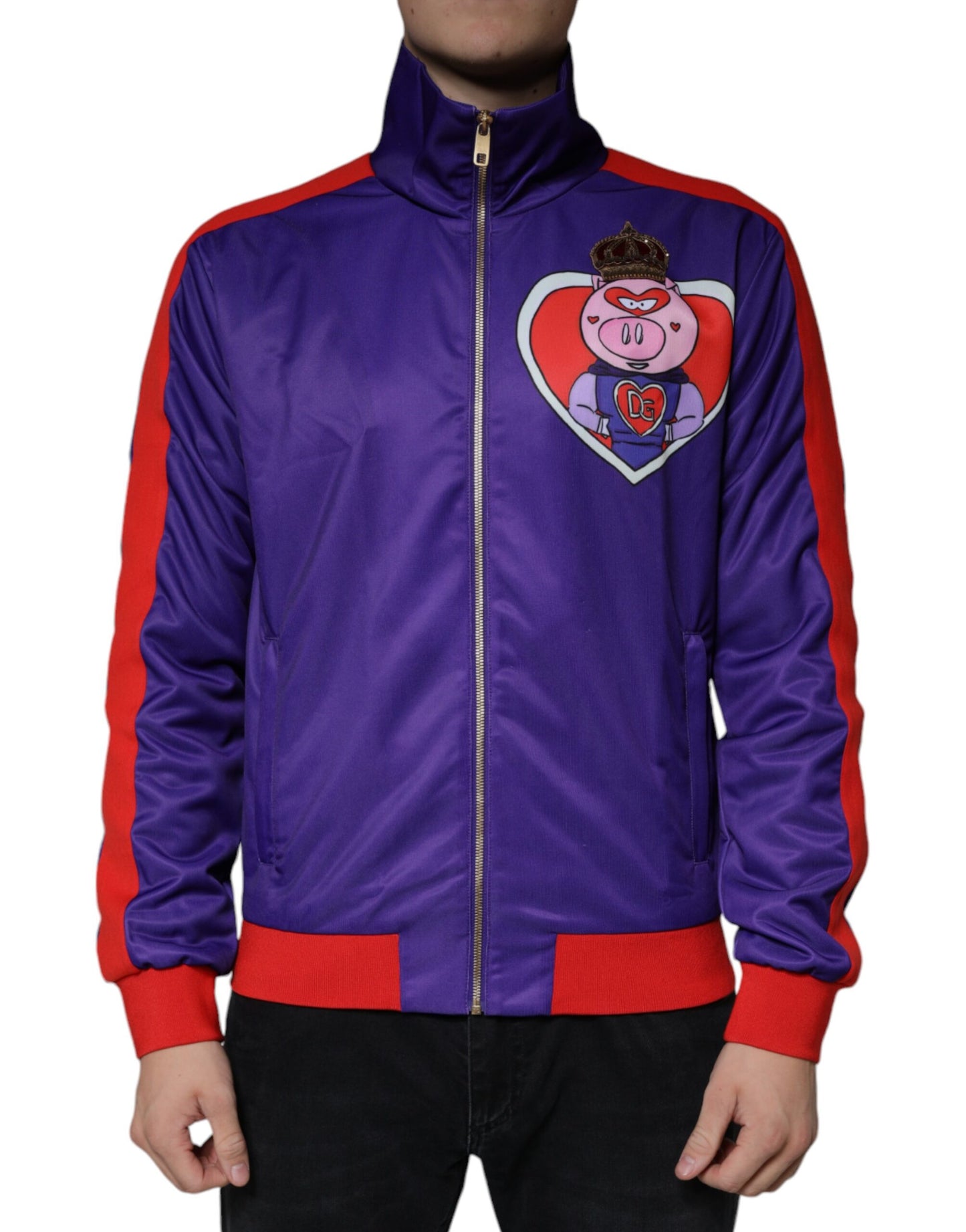 Lilafarbene Bomberjacke „YEAR OF THE PIG“ mit durchgehendem Reißverschluss