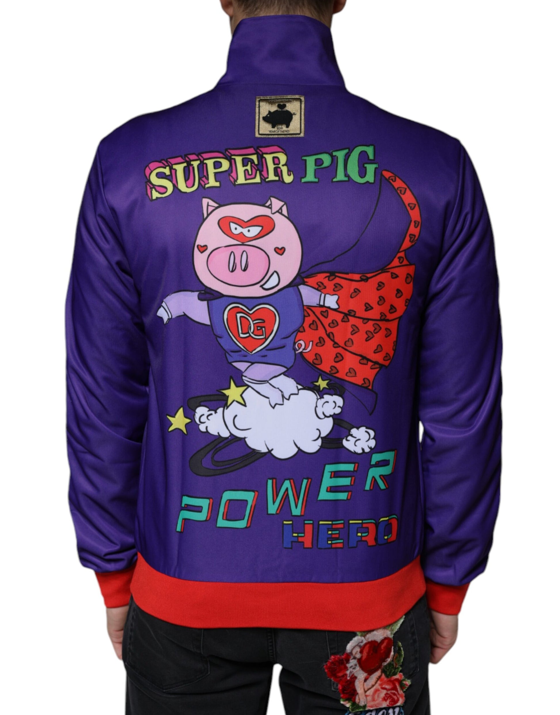 Lilafarbene Bomberjacke „YEAR OF THE PIG“ mit durchgehendem Reißverschluss