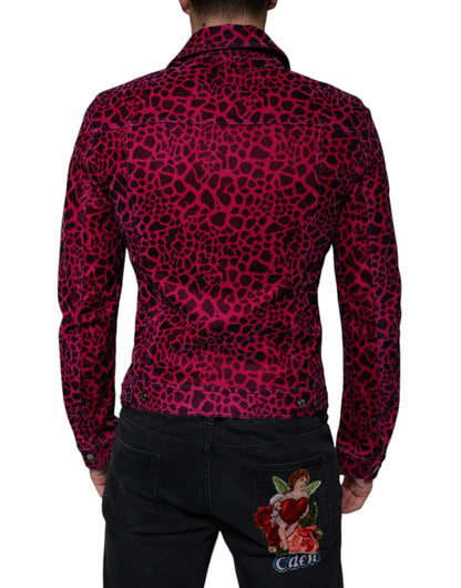 Fuchsiafarbene Jacke mit Button-Down-Kragen und Leopardenmuster