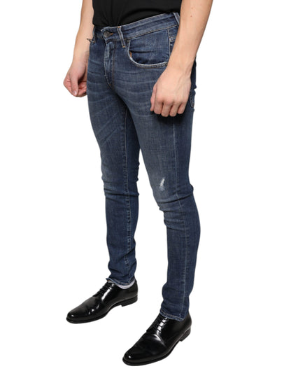 Dunkelblaue Skinny-Jeans aus gewaschener Baumwolle