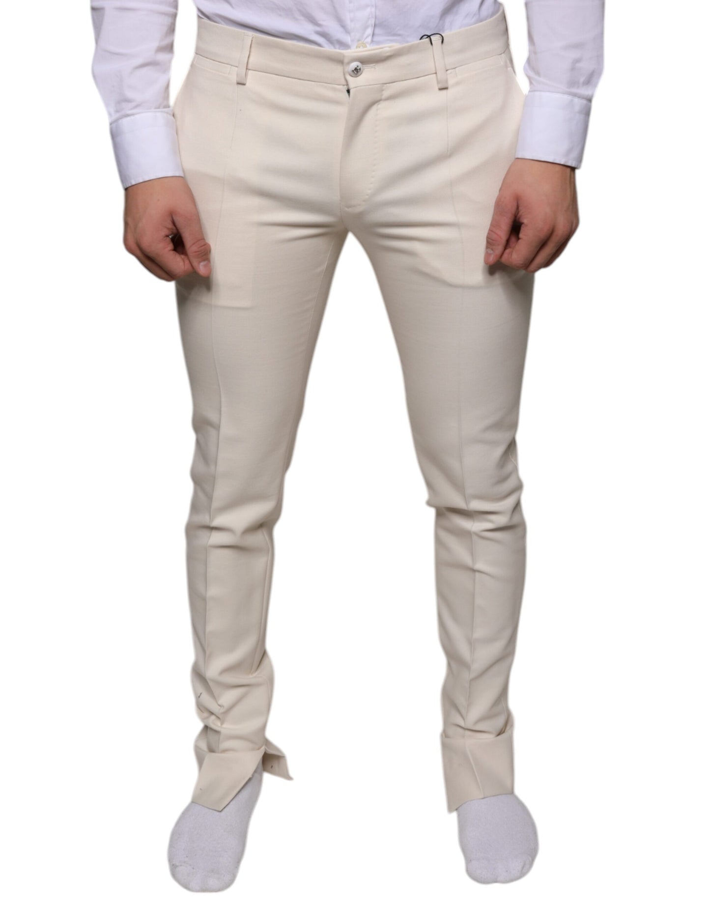 Skinny-Hose aus Chino-Wolle in Off-White