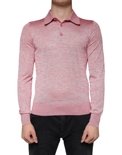 Rosa Langarm-Poloshirt aus Polyester für Herren