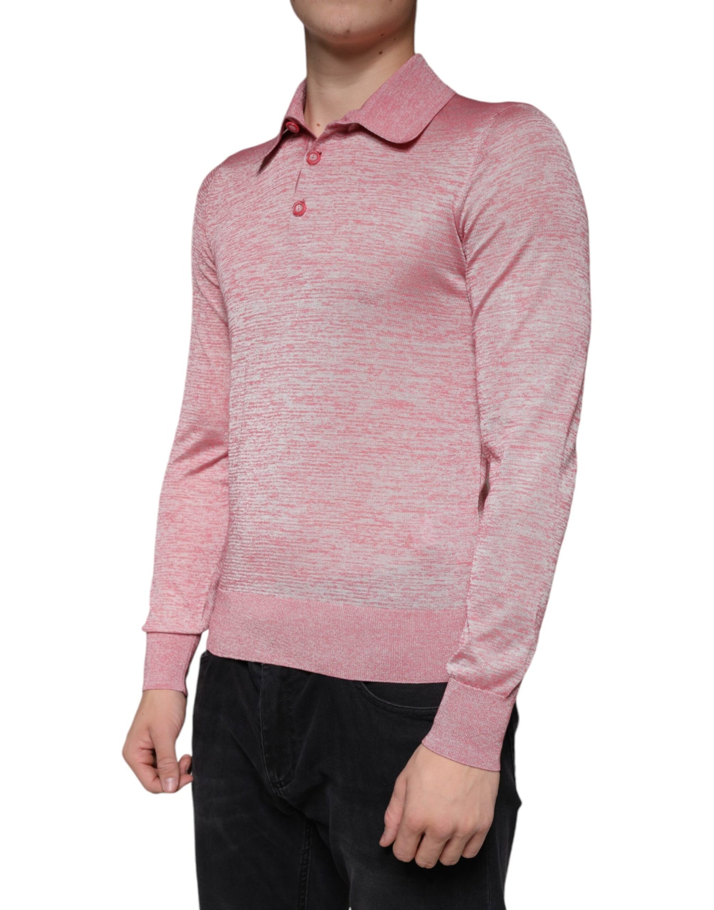 Rosa Langarm-Poloshirt aus Polyester für Herren