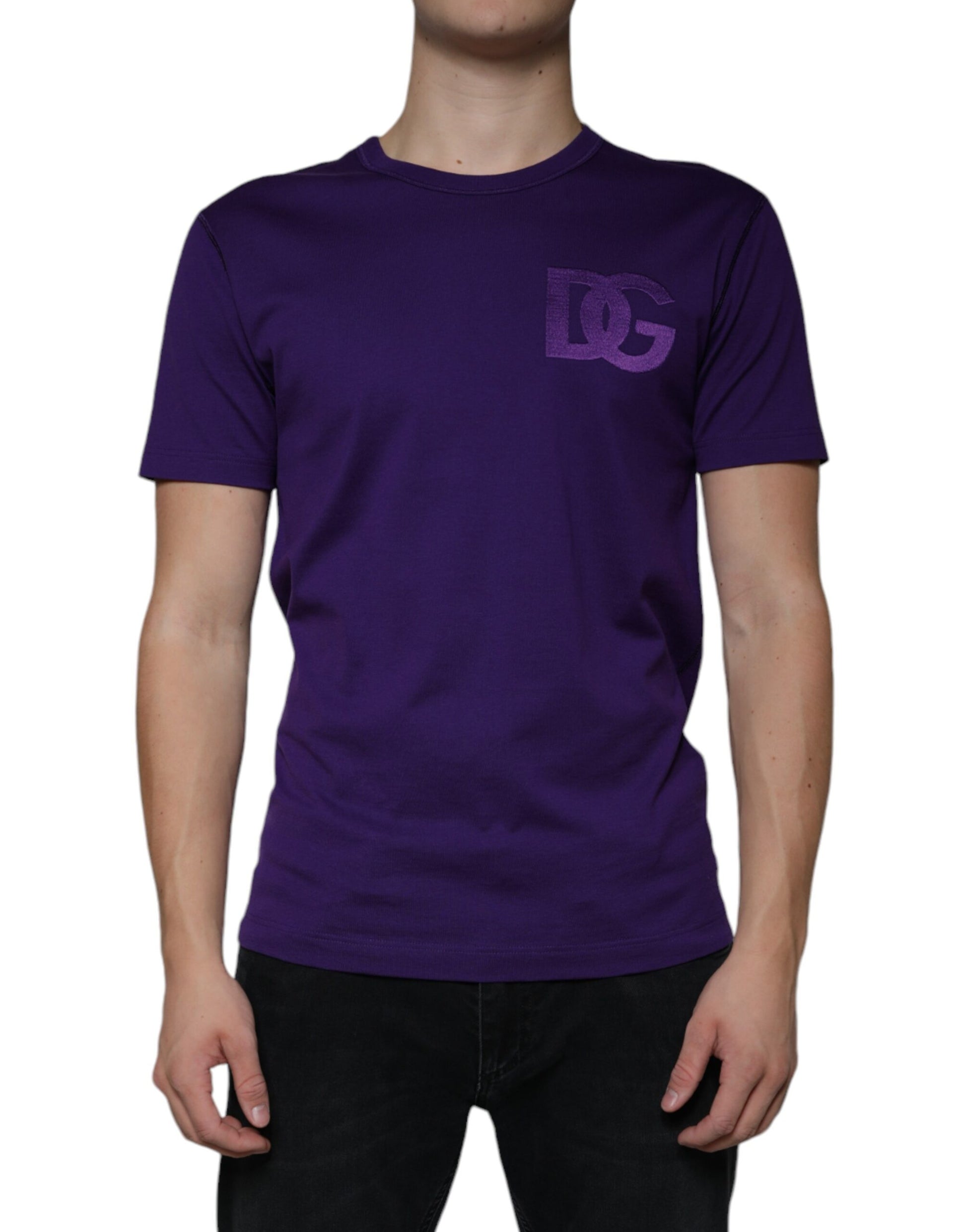 Lilafarbenes T-Shirt aus Baumwolle mit Rundhalsausschnitt und DG-Logo