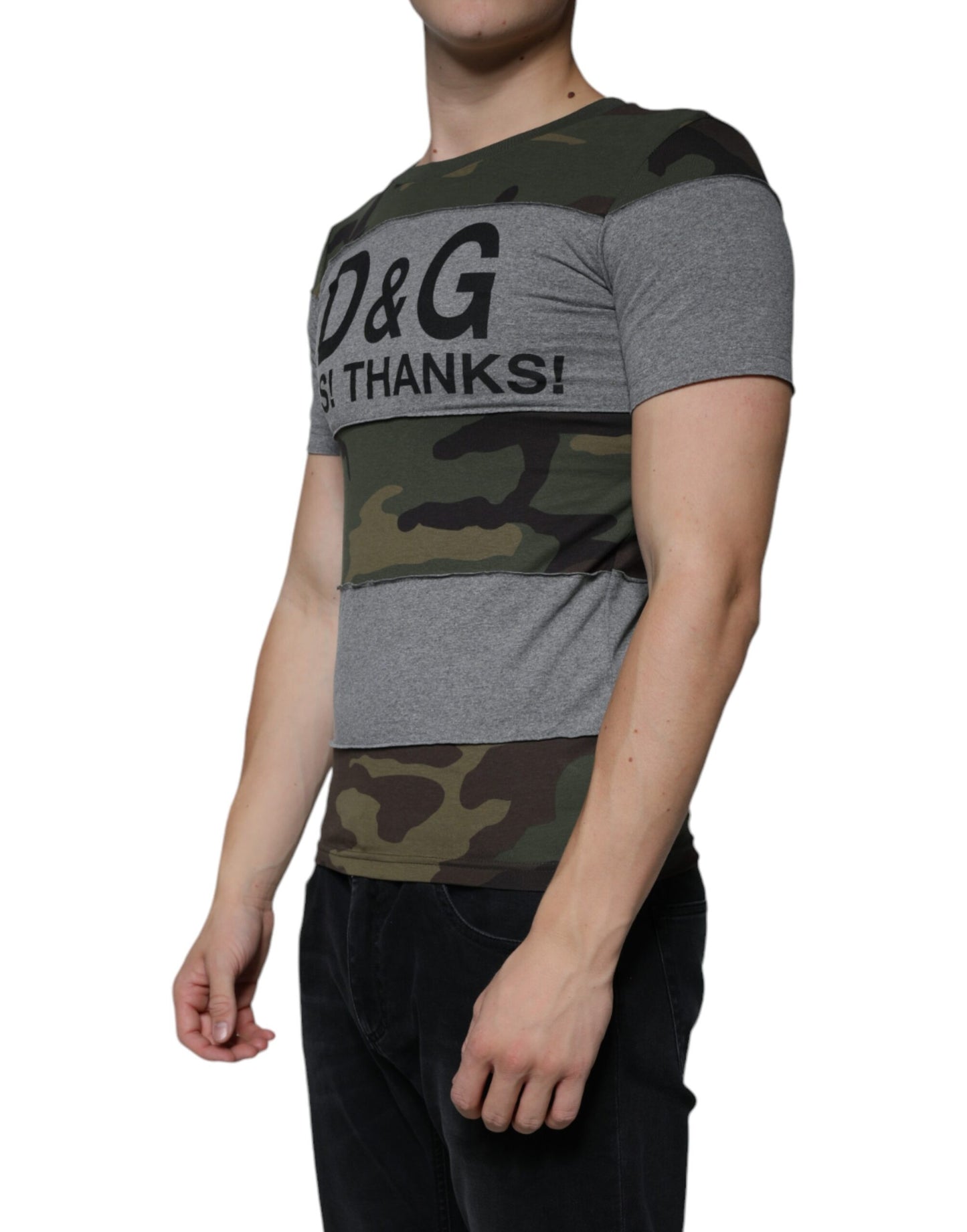 Mehrfarbiges Rundhals-T-Shirt aus Baumwolle mit Camouflage-Muster