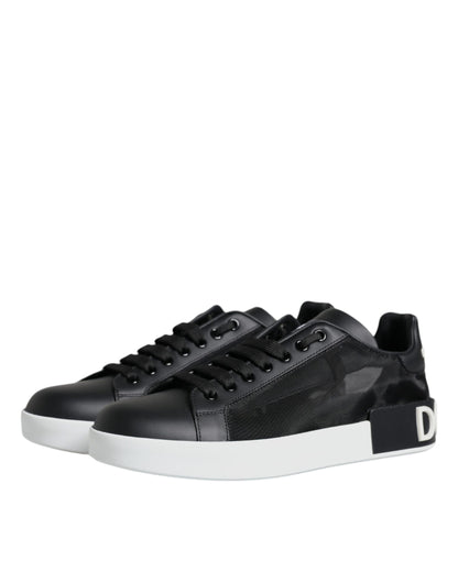 Black Calf Leather Portofino Sneakers Shoes