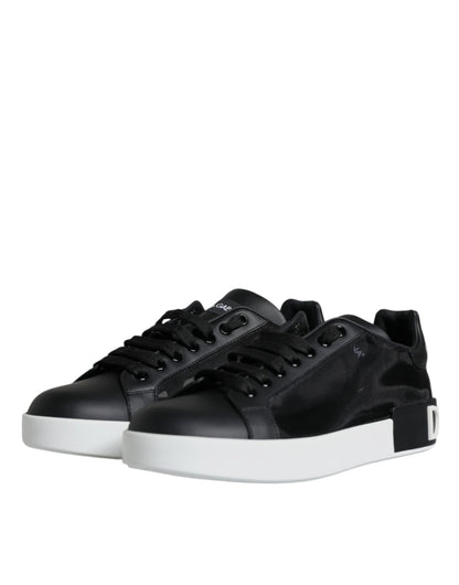 Black Calf Leather Portofino Sneakers Shoes