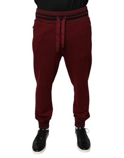 Dark Red Cotton Men Jogger Sweatpants Pants