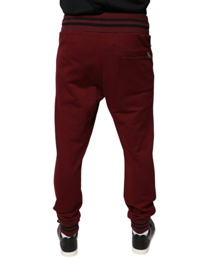 Dark Red Cotton Men Jogger Sweatpants Pants