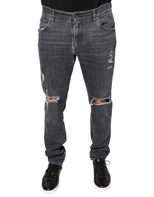 Dunkelgraue Skinny-Jeans aus zerfetzter Baumwolle