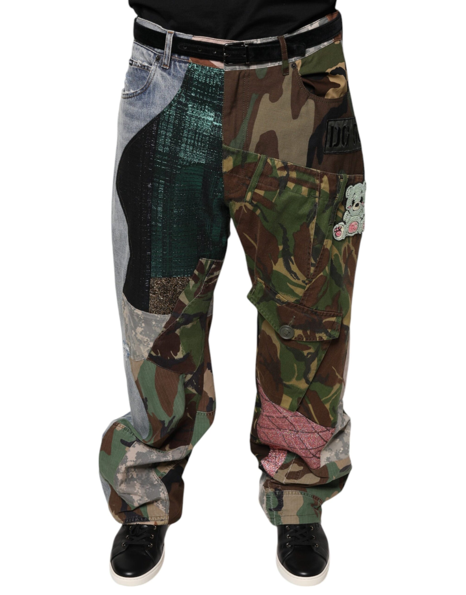 Mehrfarbige Patchwork-Camouflage-Jeans aus Denim