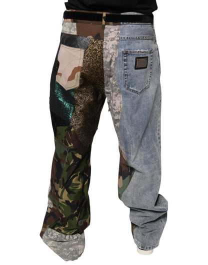 Mehrfarbige Patchwork-Camouflage-Jeans aus Denim