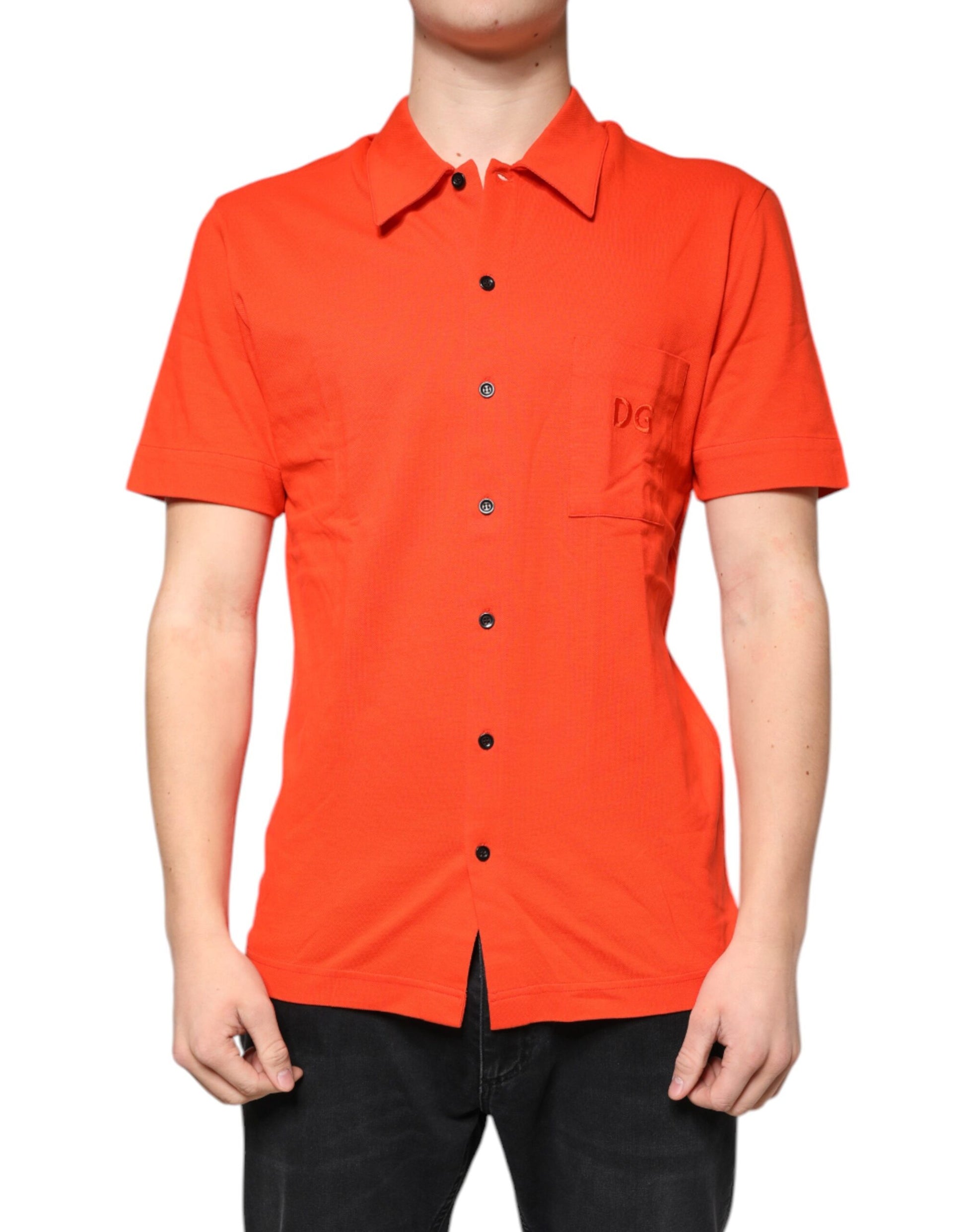 Oranges, lässiges Button-Down-Poloshirt aus Baumwolle