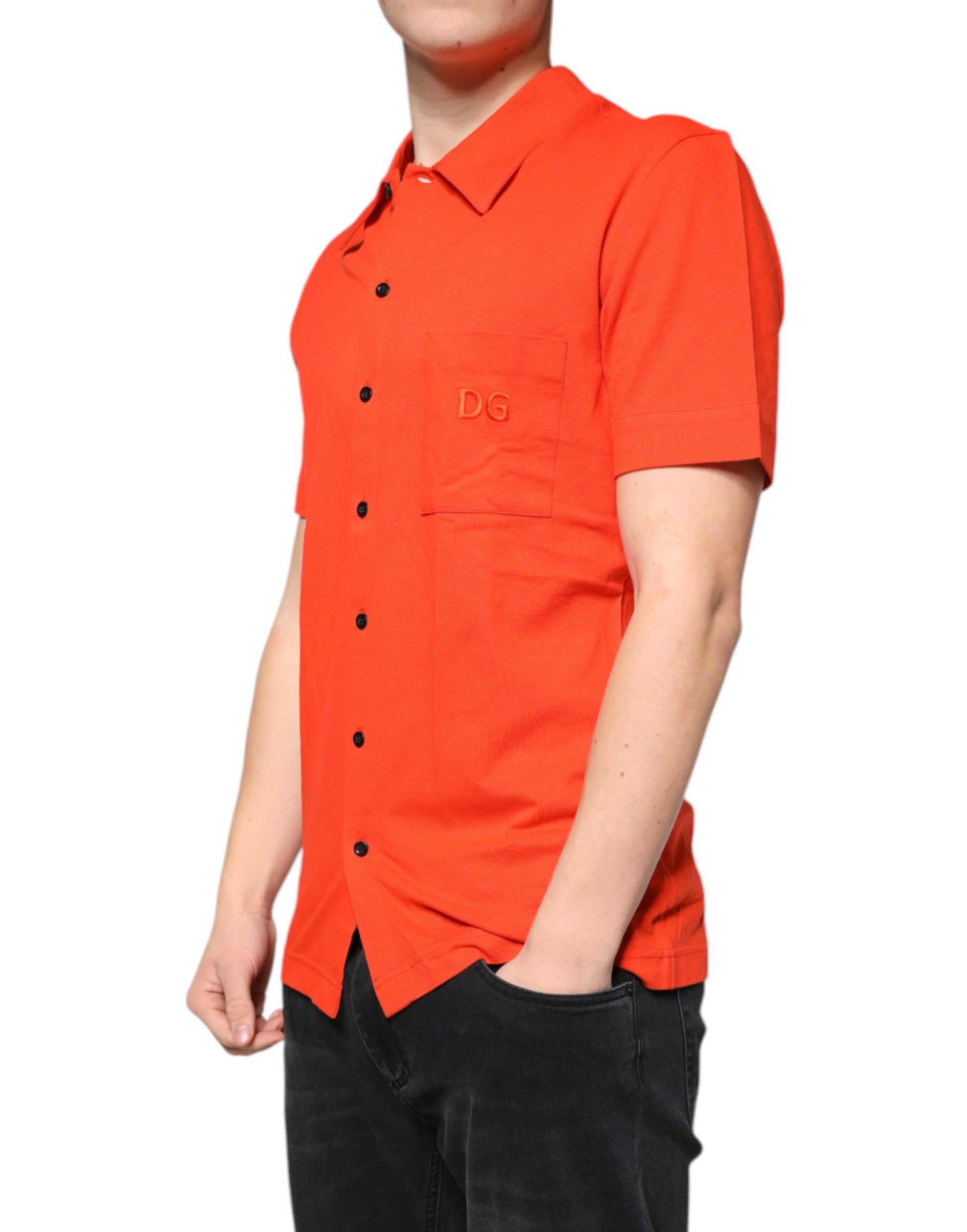 Oranges, lässiges Button-Down-Poloshirt aus Baumwolle