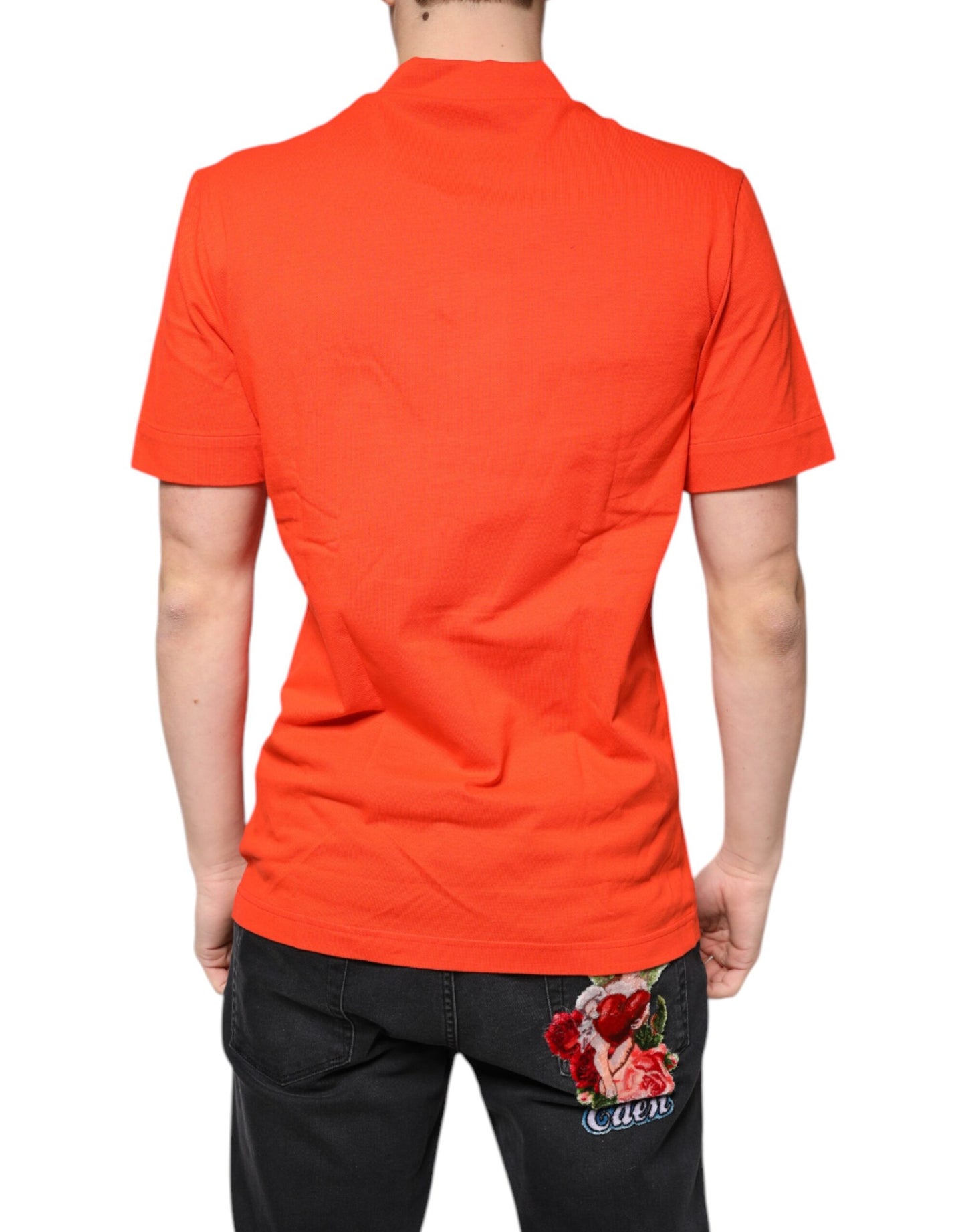 Oranges, lässiges Button-Down-Poloshirt aus Baumwolle