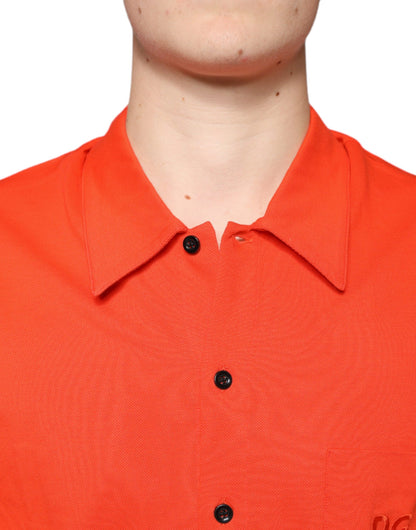 Oranges, lässiges Button-Down-Poloshirt aus Baumwolle