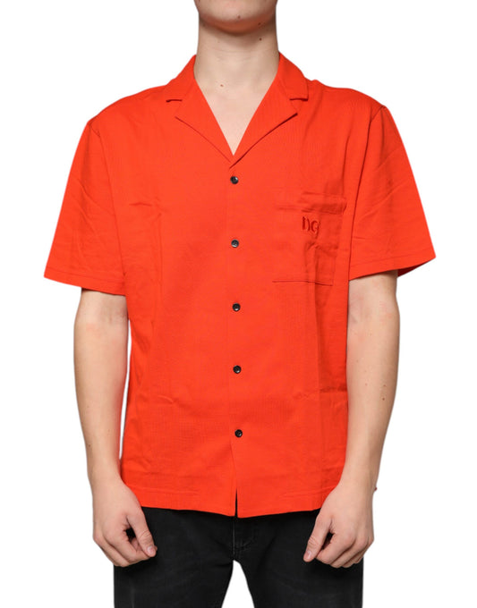 Oranges, lässiges Button-Down-Poloshirt aus Baumwolle