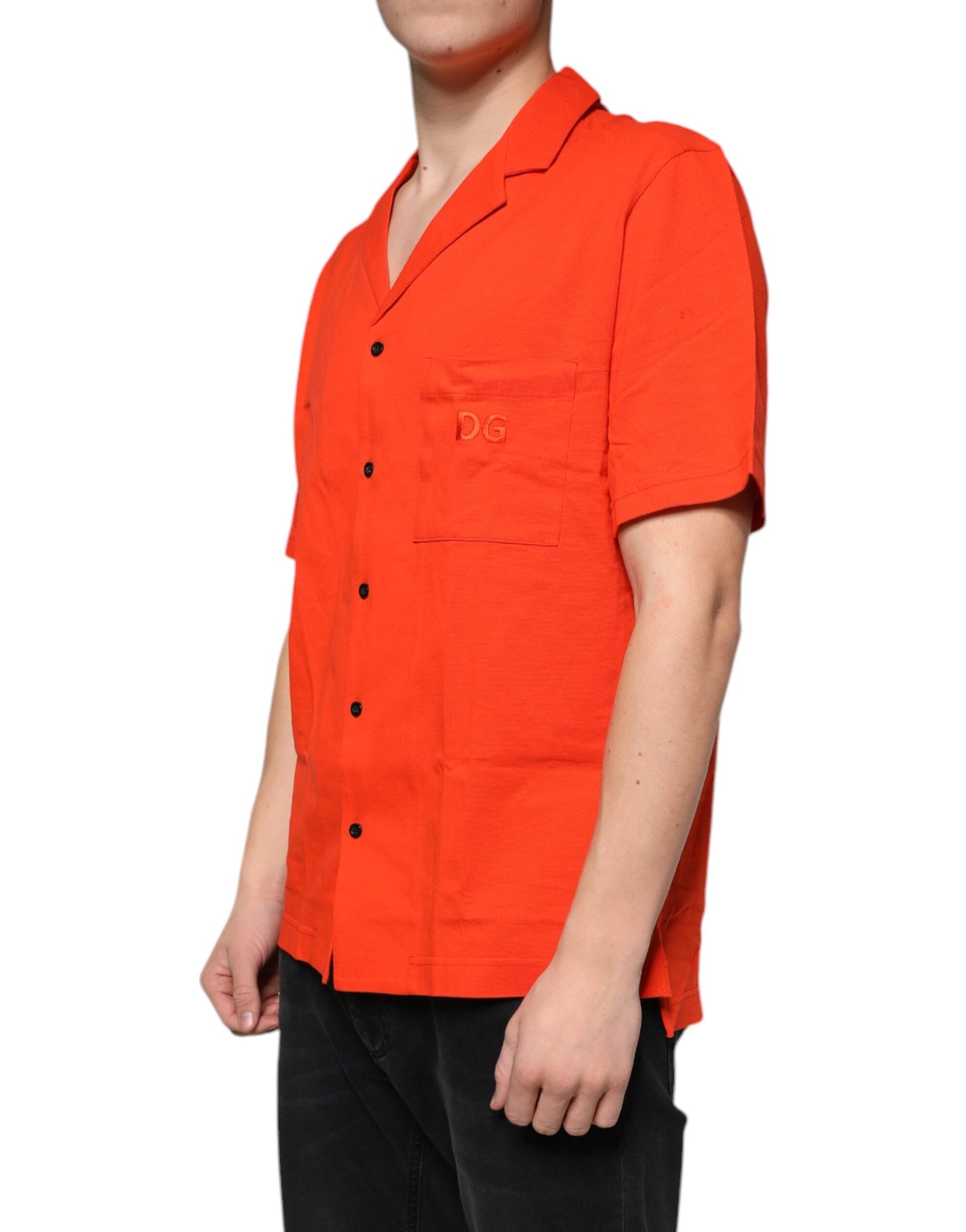 Oranges, lässiges Button-Down-Poloshirt aus Baumwolle