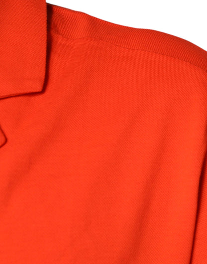 Oranges, lässiges Button-Down-Poloshirt aus Baumwolle