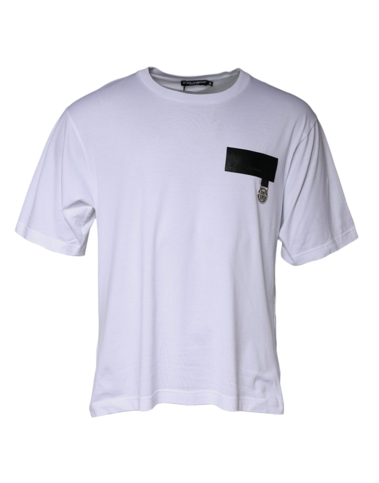 White Logo Patch Cotton Crew Neck T-shirt